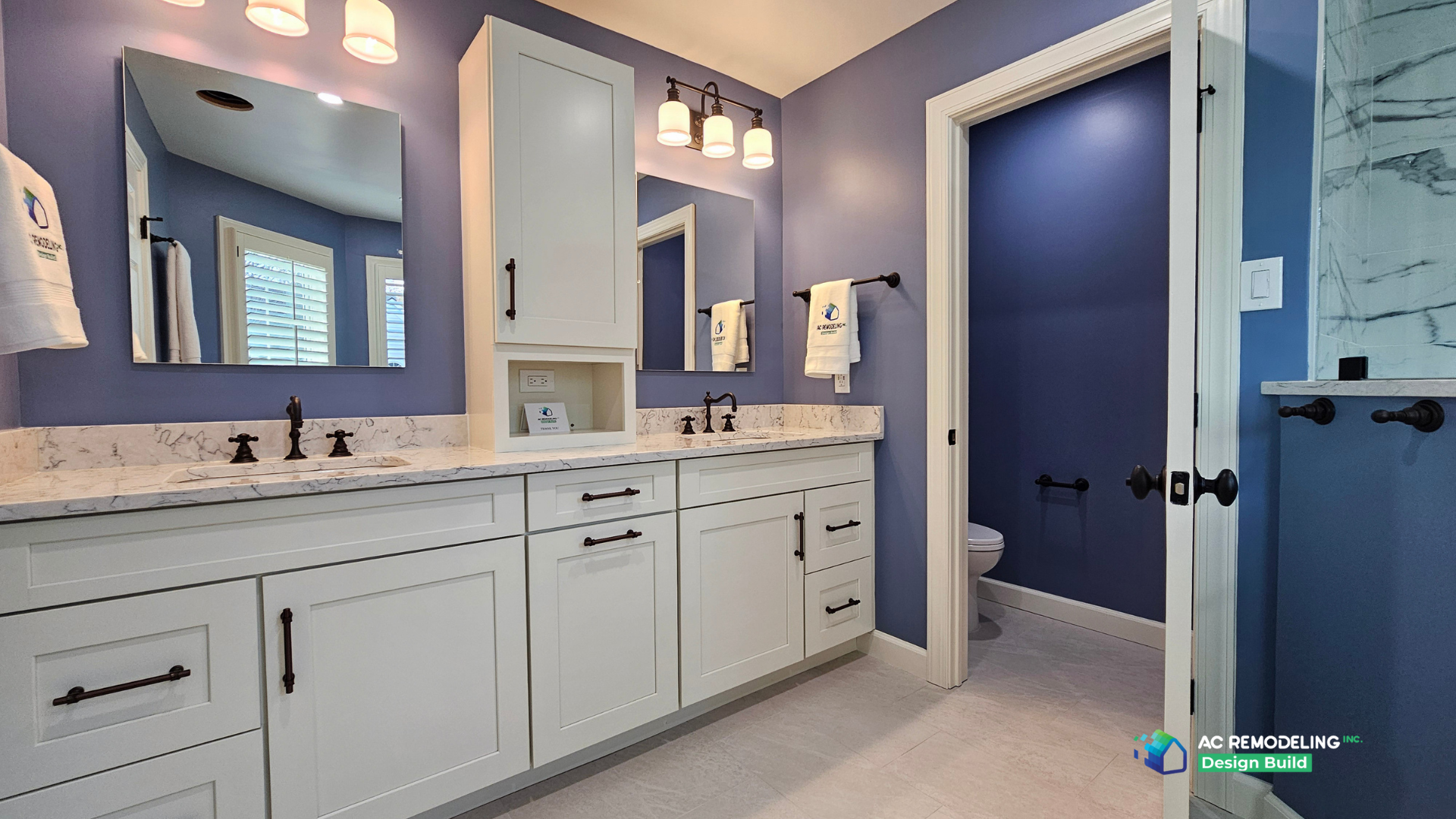 Periwinkle Double Vanity Bath — Bathroom, Traditional remodel in Silver Spring, MD
