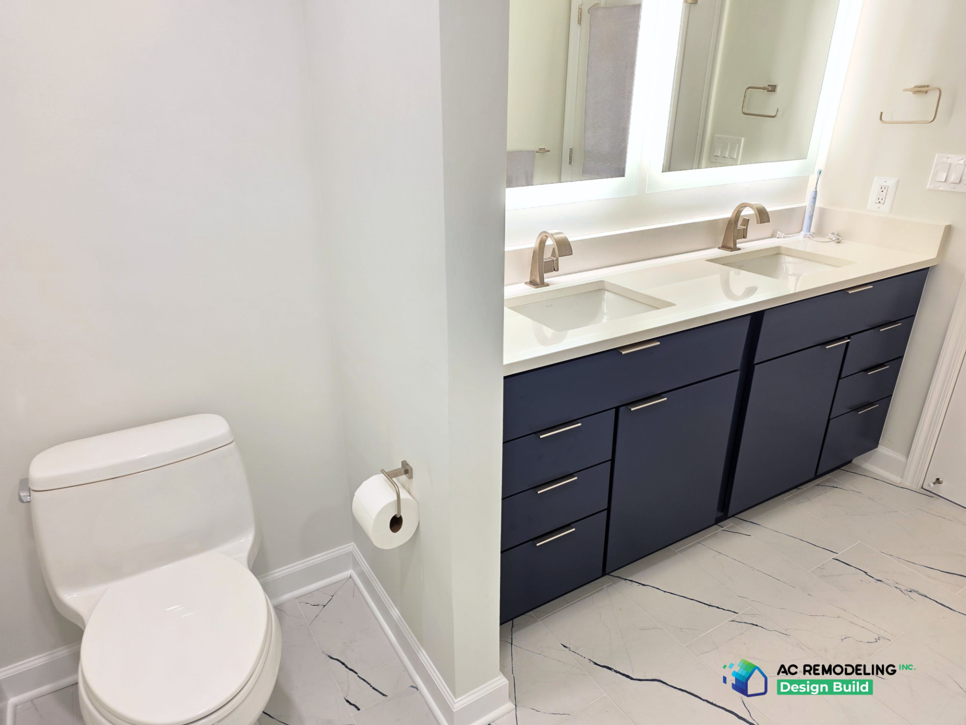 Navy Double Vanity — Bathroom, Modern remodel in Olney, MD