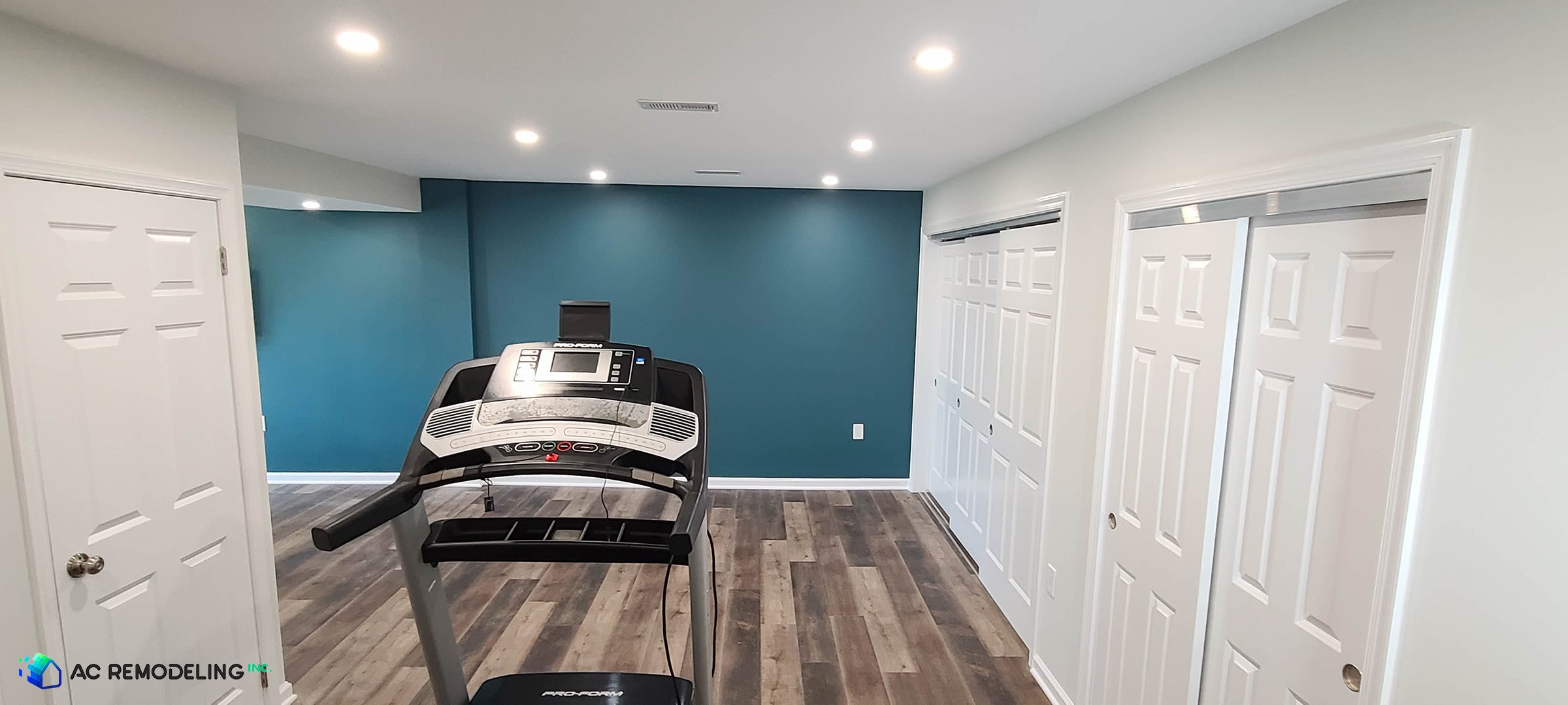 Lower Level Gym & Bar — Basement, Modern, Luxury remodel in Potomac, MD