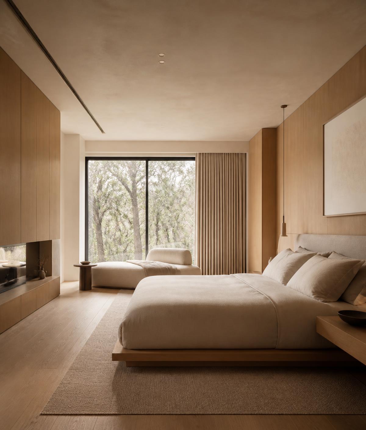 Warm minimal primary suite renovation by AC Remodeling